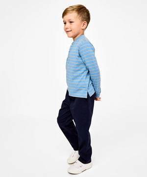 Oso & Me Henley T-Shirt in Blue Fine Stripe