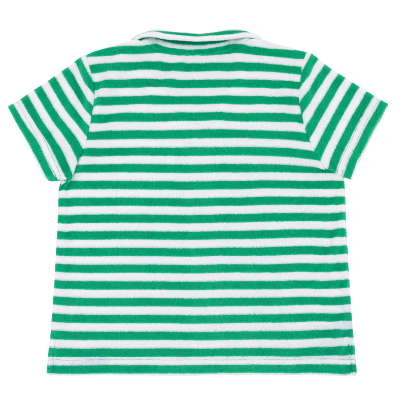 Minnow French Terry Polo in Green Stripe