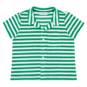 Minnow French Terry Polo in Green Stripe