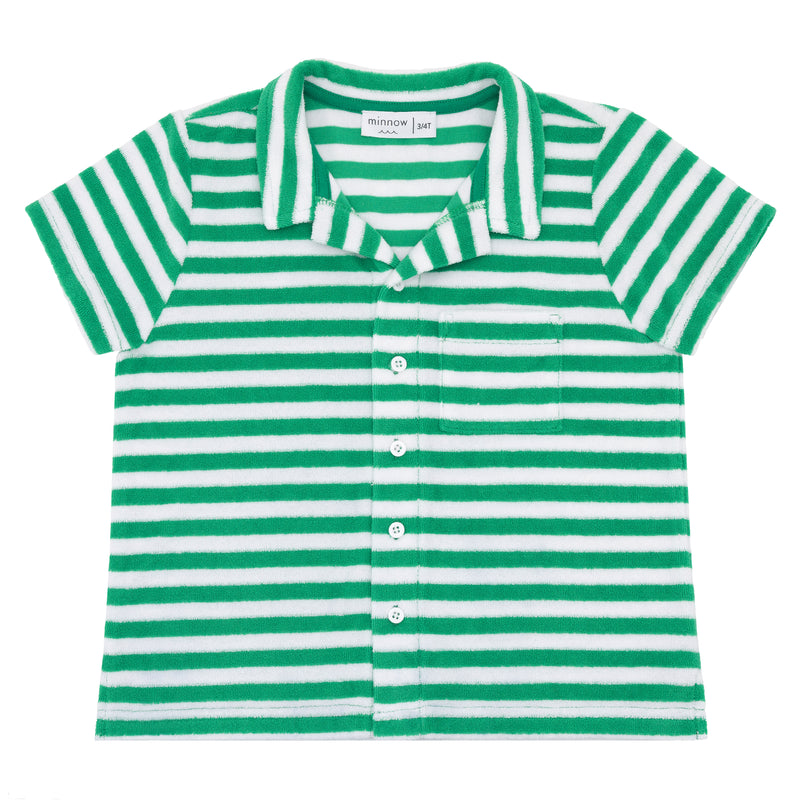 Minnow French Terry Polo in Green Stripe