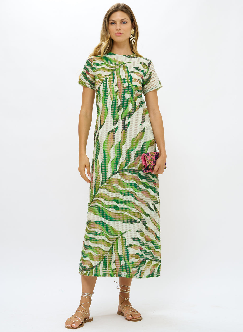 Oliphant Short Sleeve Shift Maxi Dress in Maldive Green