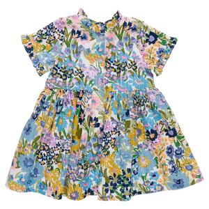 Pink Chicken Autumn Dress in Blue Large Sketched Floral
