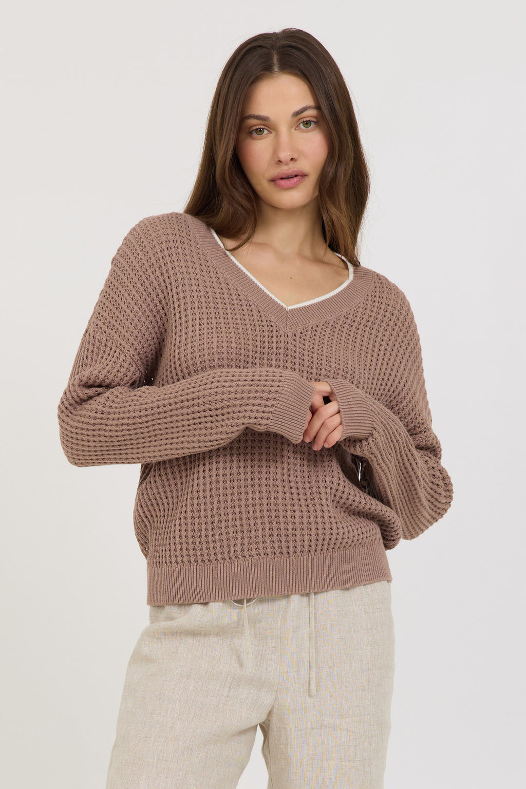 Stitches + Stripes Roni V-neck Sweater in Mocha