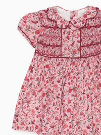 La Coqueta Scarlett Baby Girl Hand Smocked Fish in Pink Bird Floral