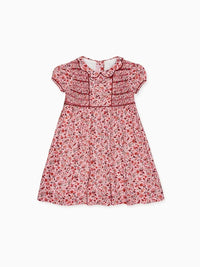 La Coqueta Scarlett Hand Smocked Fish in Pink Bird Floral