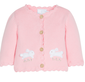 Little English Crochet Cardigan Sweater in Pink Bunny