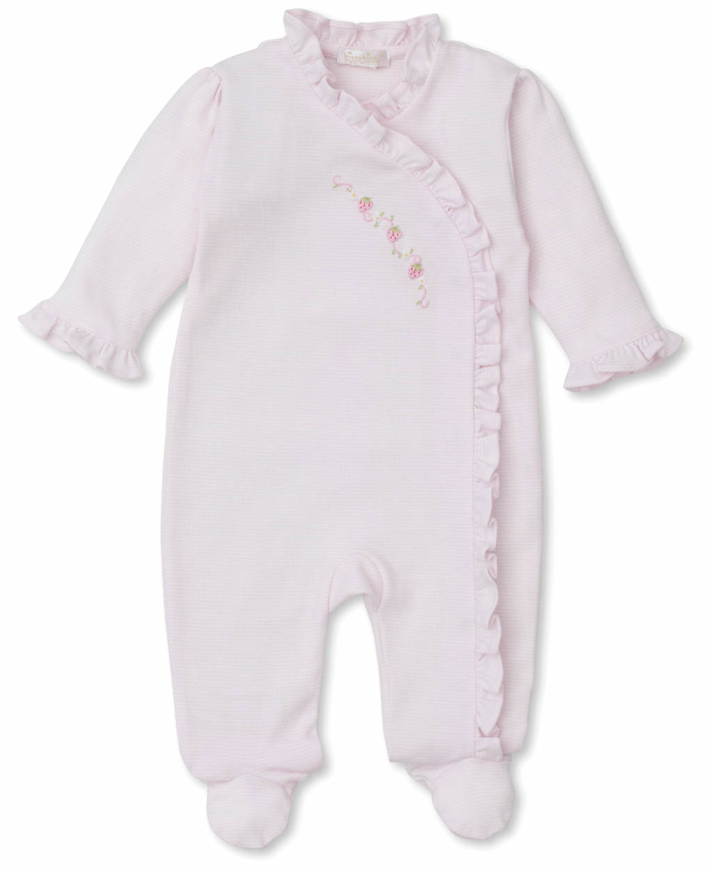 Kissy Kissy Ruffle Footie with Hand Embroidery in Pink Summer Medley