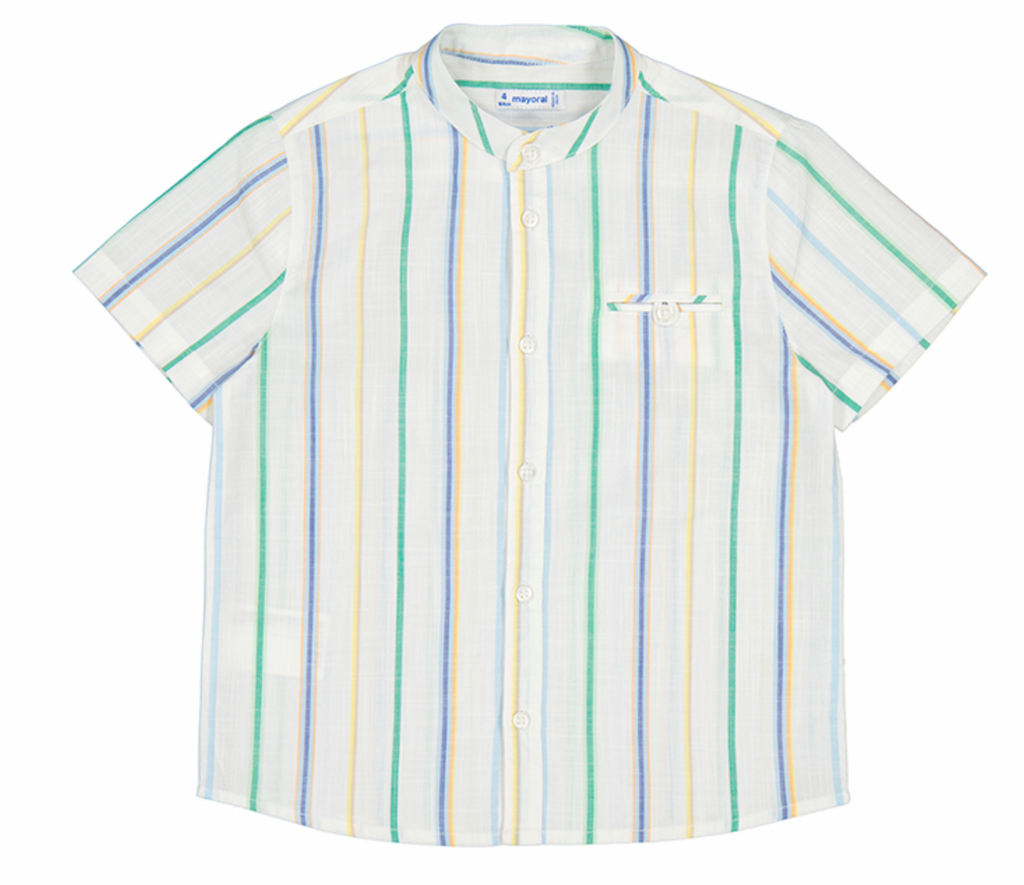 Mayoral Short Sleeve Stripe Shirt With Mandarin Collar