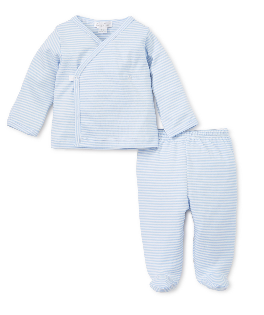 Kissy Kissy Stripes Footed Pant Set in Blue