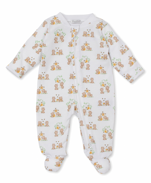 Kissy Kissy Zip Footie in Honey Bear Club Print