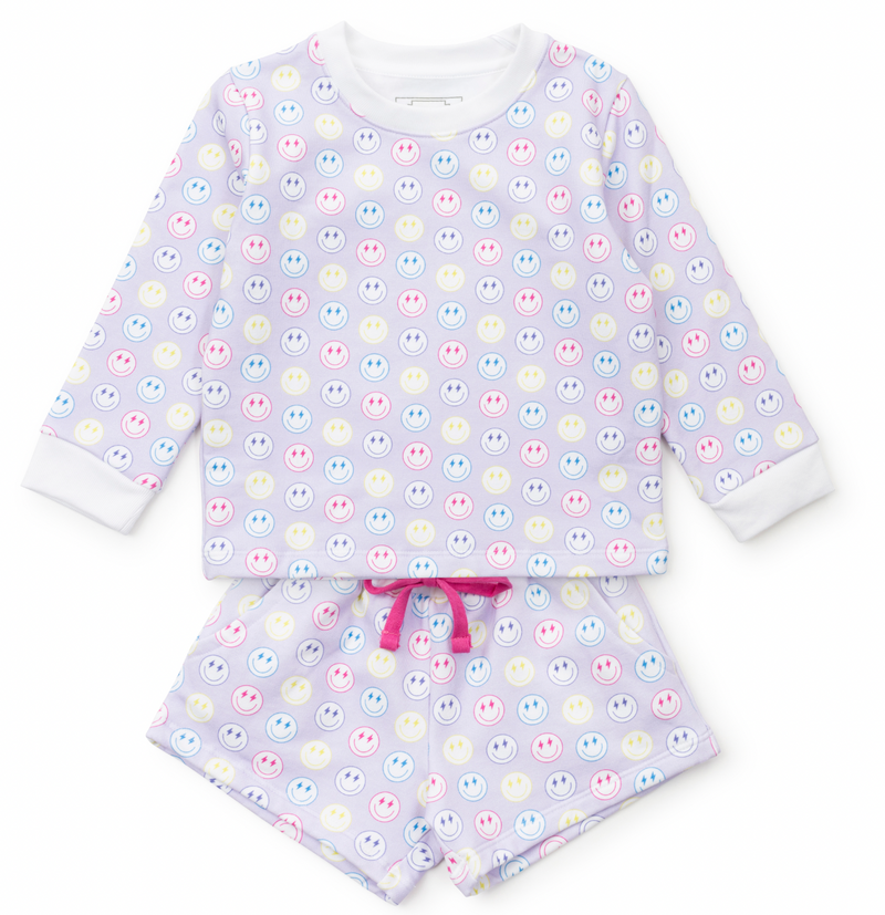 Lila + Hayes Stella Sweatshirt Short Set in Preppy Smiles