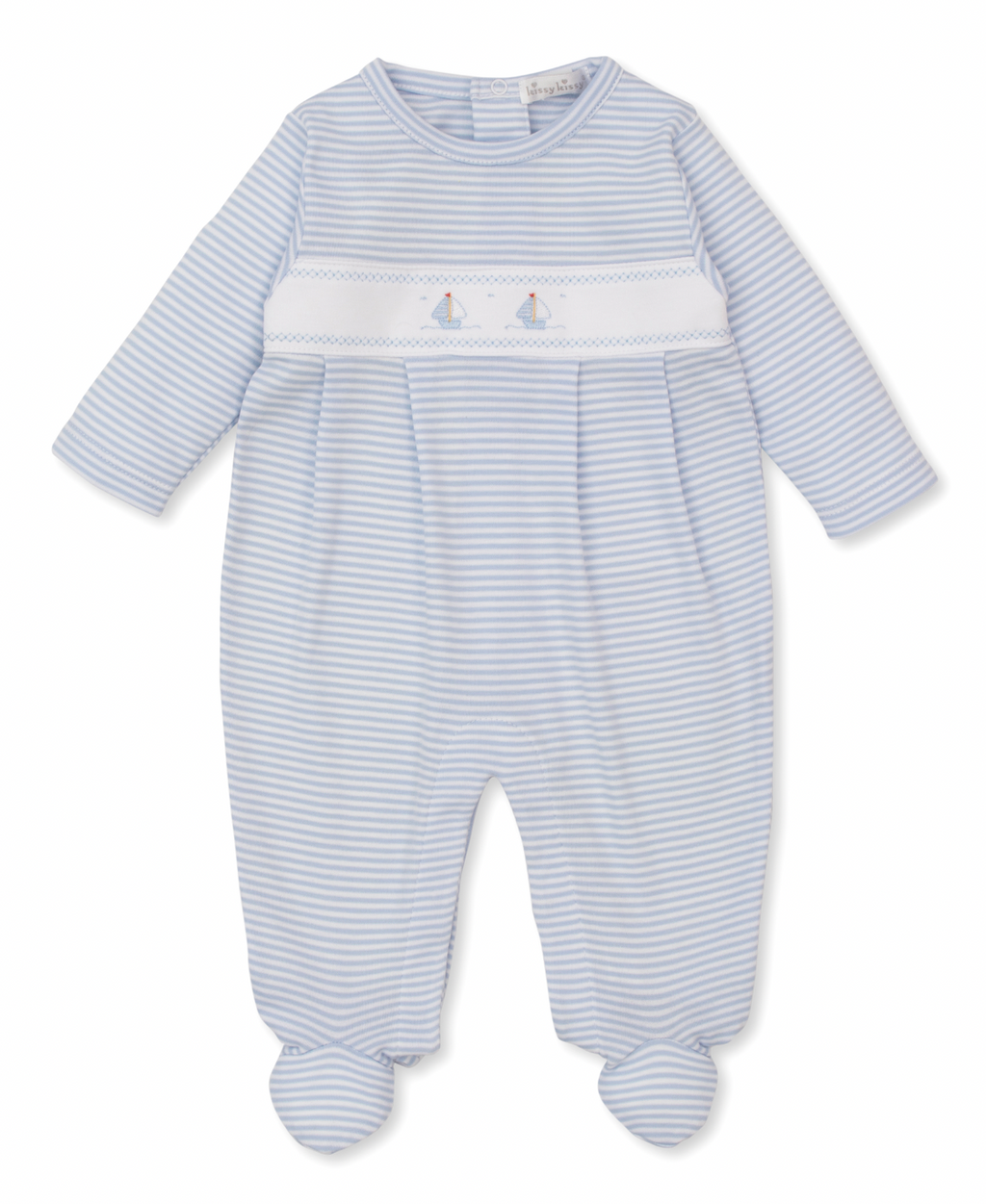 Kissy Kissy Striped Footie in Blue Saturday Regatta