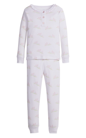 Little English Ruffle Pajamas in Pink Bunnies