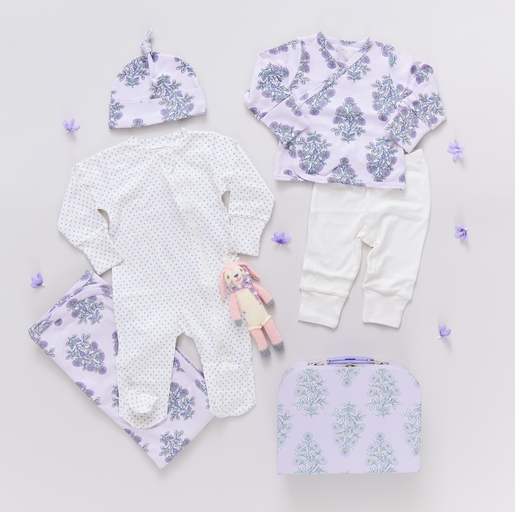 Pink Chicken Nesting Box Baby Take Home Set in Lavender Bouquet Floral