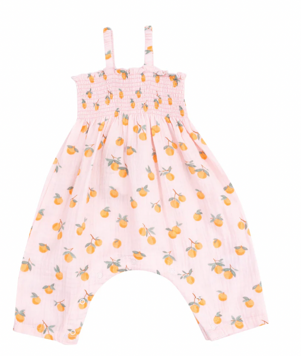 Angel Dear Smocked Romper in Sweet Clementines