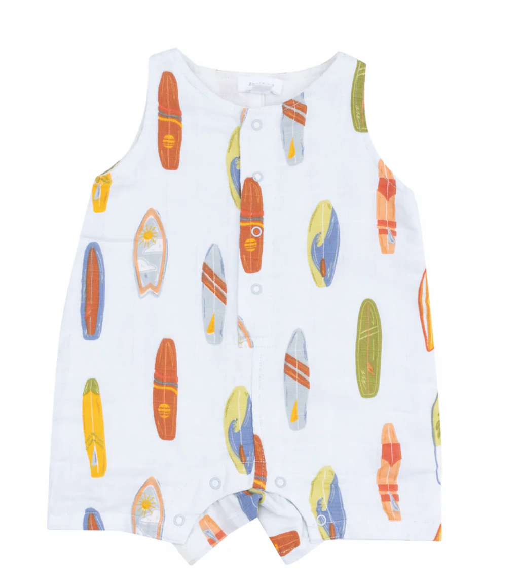 Angel Dear Sleeveless Shortie Romper in Vintage Surfboards