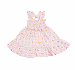 Angel Dear Smocked Ruffle Sundress in Floral Check