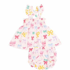 Angel Dear Ruffle Strap Smocked Top And Diaper Cover in Colorful Bows