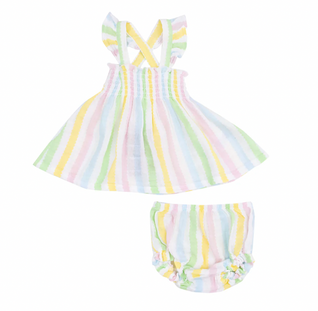Angel Dear Ruffle Strap Smocked Top And Diaper Cover in Ric Rac Stripe