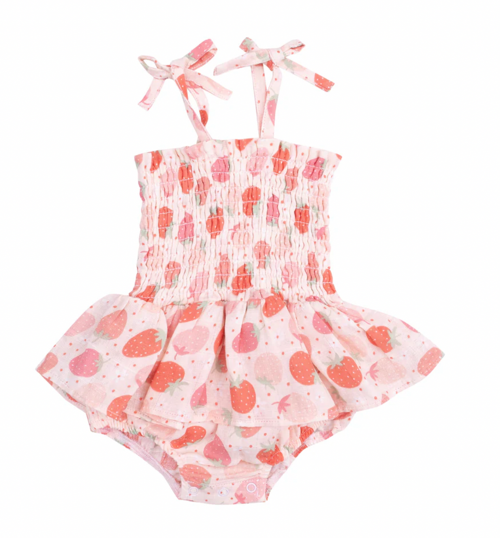 Angel Dear Smocked Bubble with Skirt in Strawberry Bliss