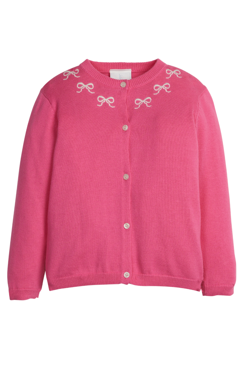 Little English Embroidered Cardigan in Pink Bows