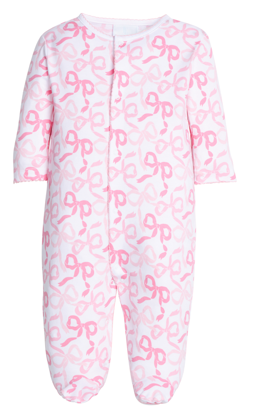 Little English Footie in Pink Bows and Ribbons