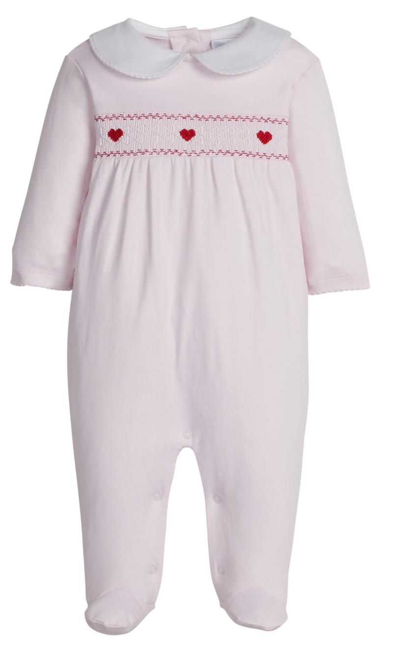 Little English Crochet Footie in Pink Hearts