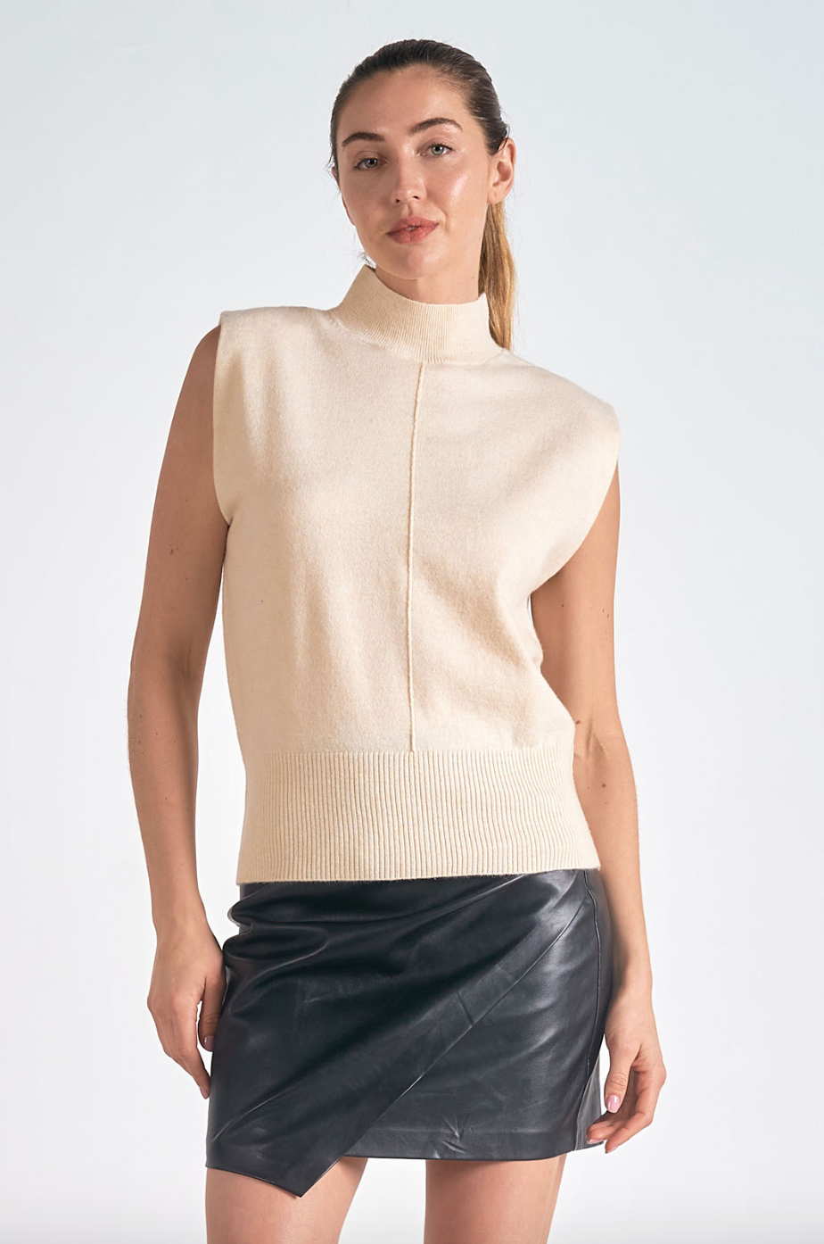 Elan Sleeveless Mock Sweater in Off White