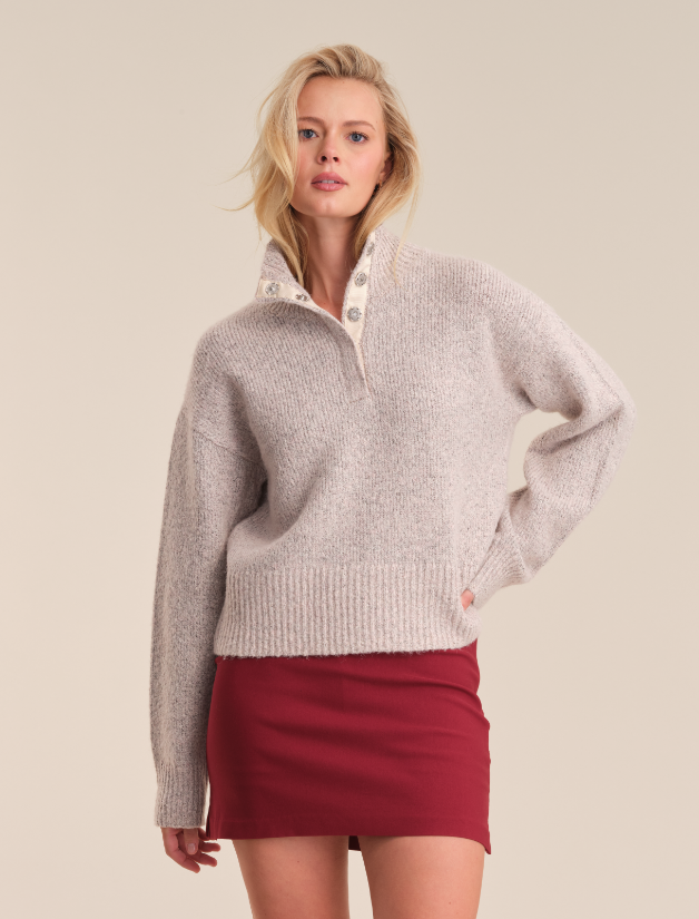 525 America Boxy Snap Front Henley in Oat