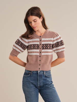 525 America Sylvie Cardigan Top in Toast Combo