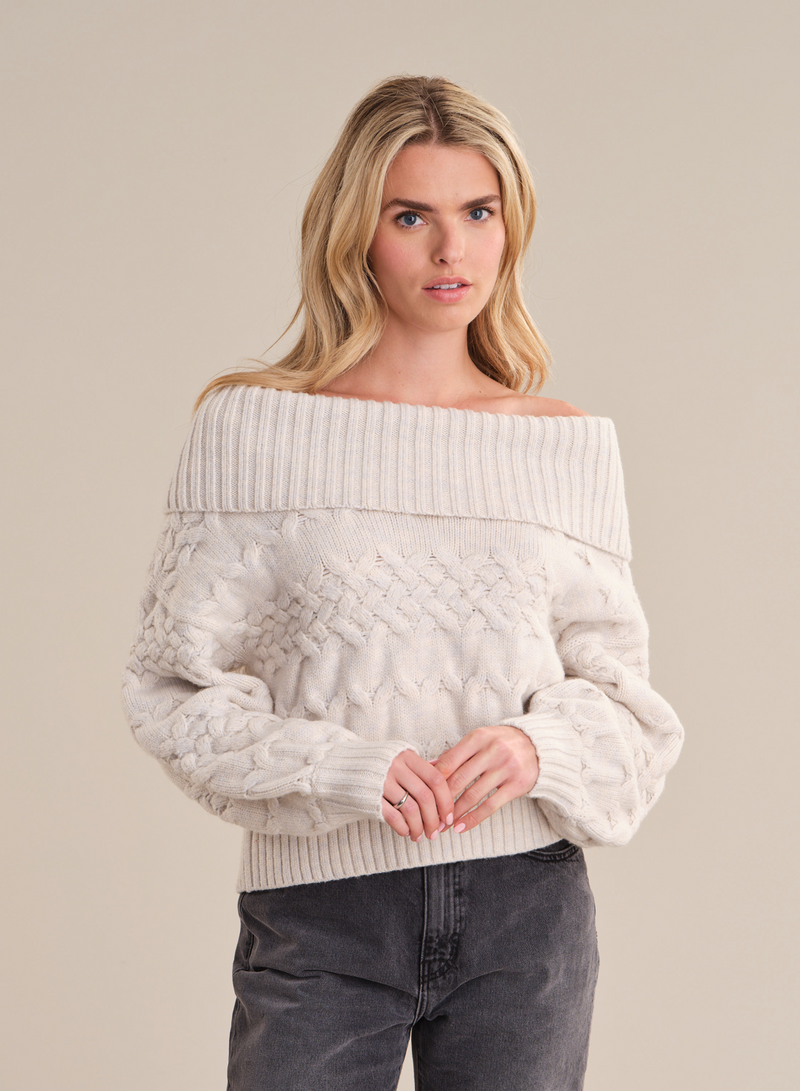 525 America Maureen Cable Cowl Sweater in Oatmeal