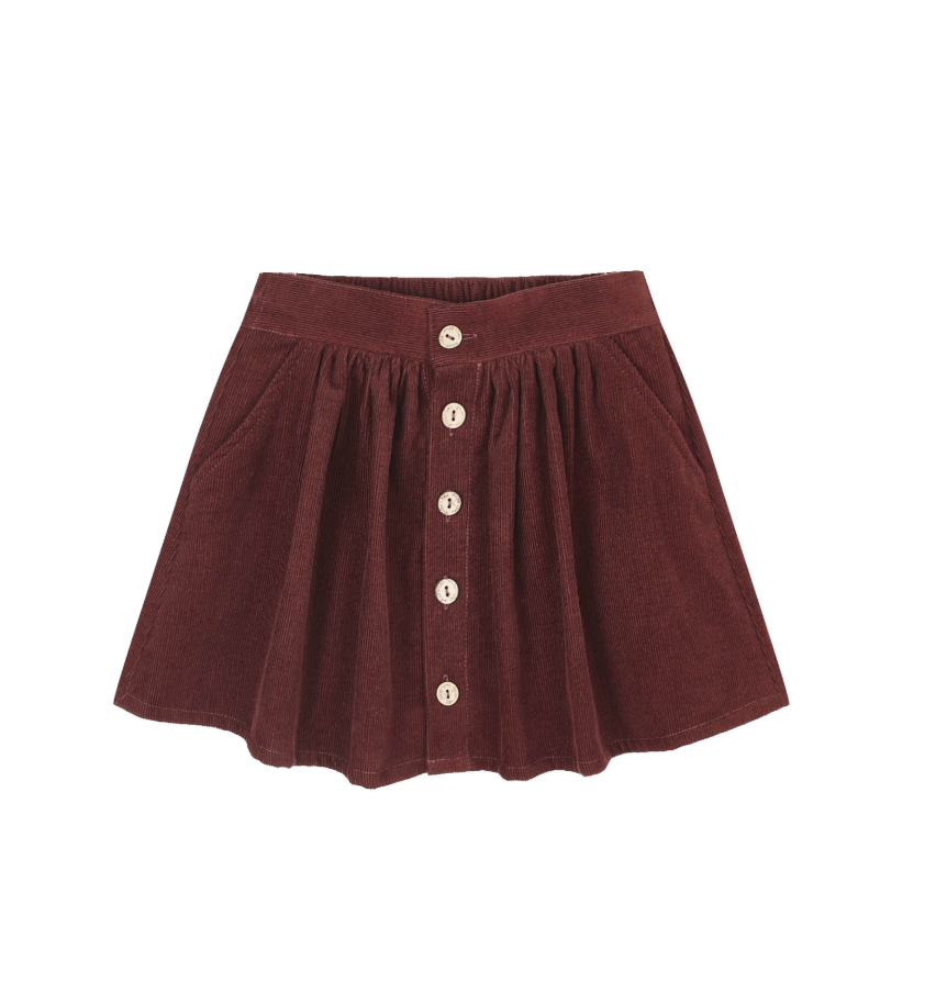 Rylee + Cru Button Front Mini Skirt in Burgundy