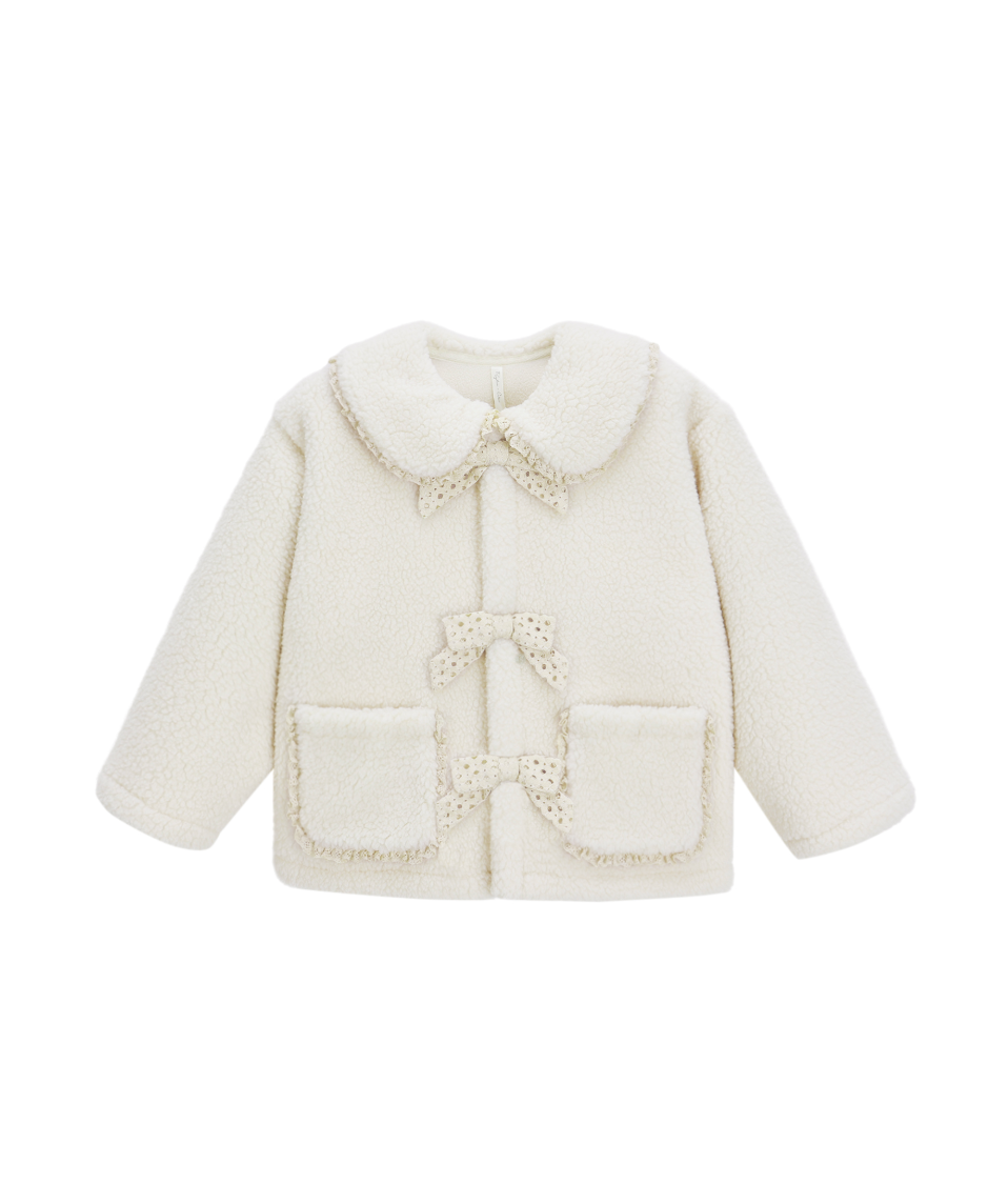 Rylee + Cru Shearling Collared Coat in Natural