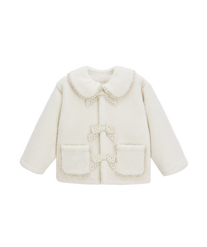 Rylee + Cru Shearling Collared Coat in Natural