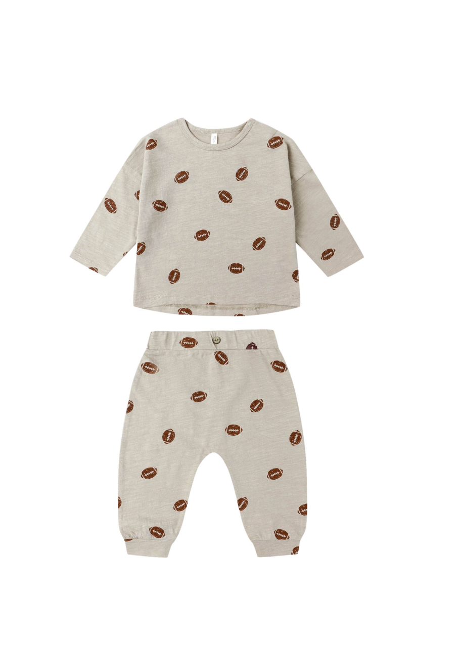 Rylee + Cru Tee/Pant Set in Footballs