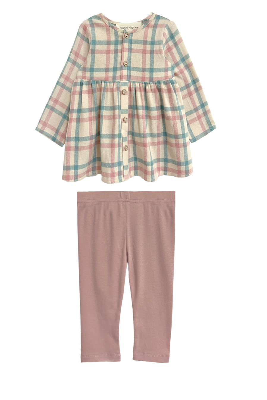 Mabel and Honey Phoebe Set in Pink Plaid