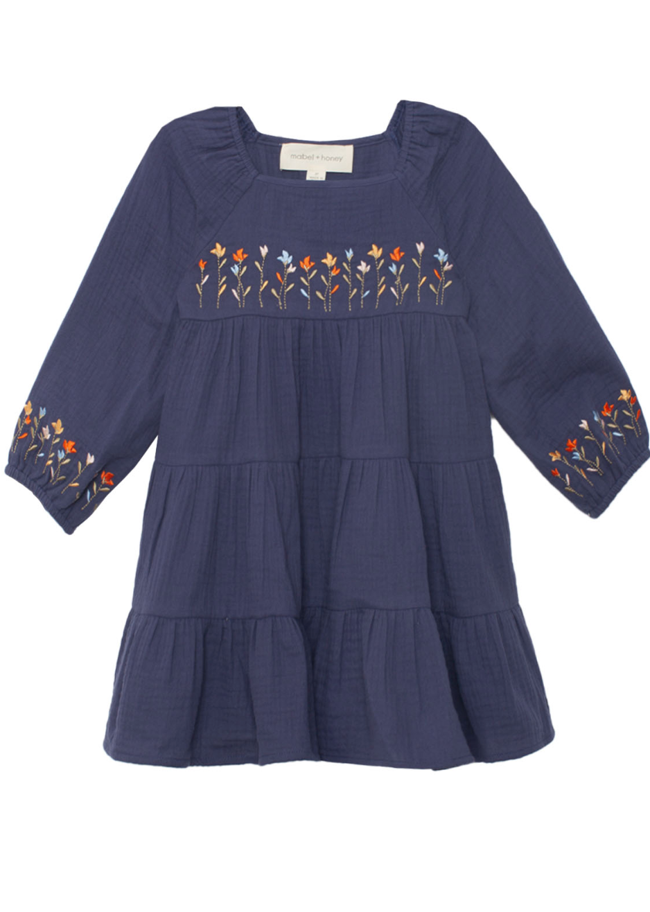 Mabel and Honey Clara Dress in Navy Flower Garden