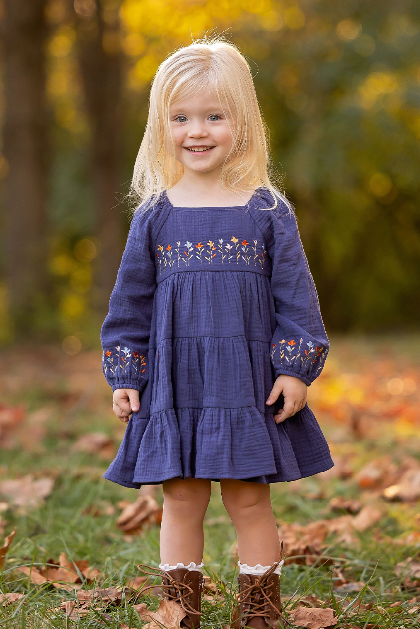 Mabel and Honey Clara Dress in Navy Flower Garden