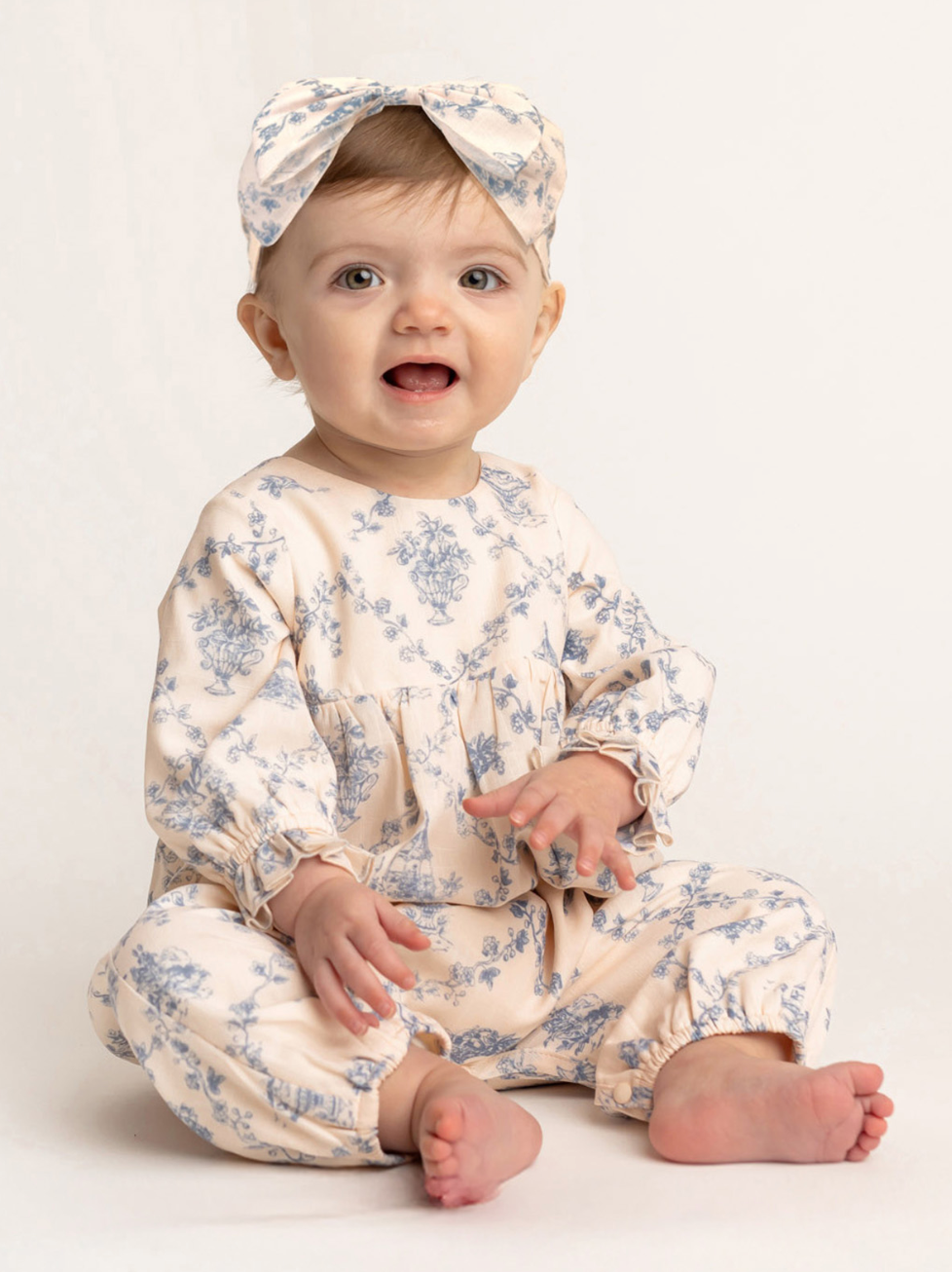 Mabel and Honey Princess Romper in Pale Blue Floral