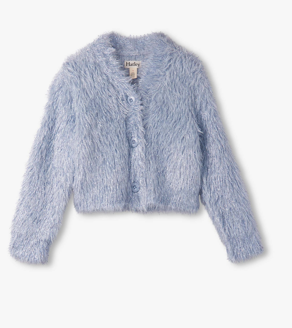 Hatley Glitter Heart Cardigan in Blue Metallic