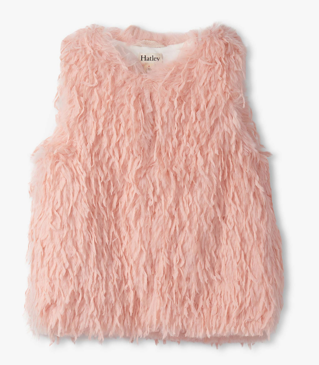 Hatley Feather Faux Fur Vest in Pink