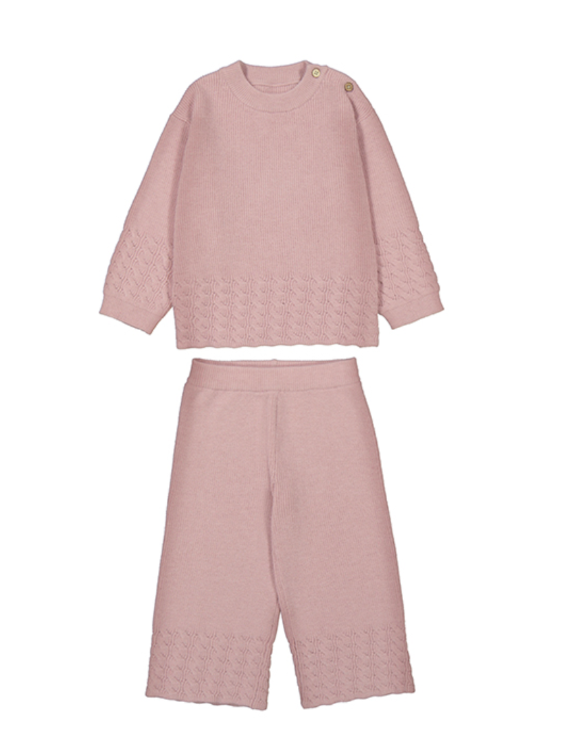 Mayoral Cable Knit Wide Leg Set in Pink