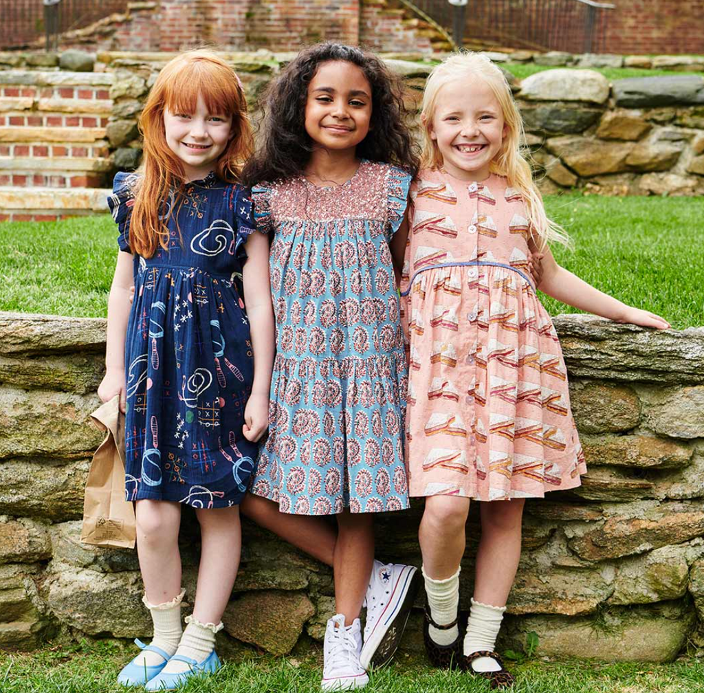 Pink Chicken Fiona Ruffle Dress in Blue Paisley