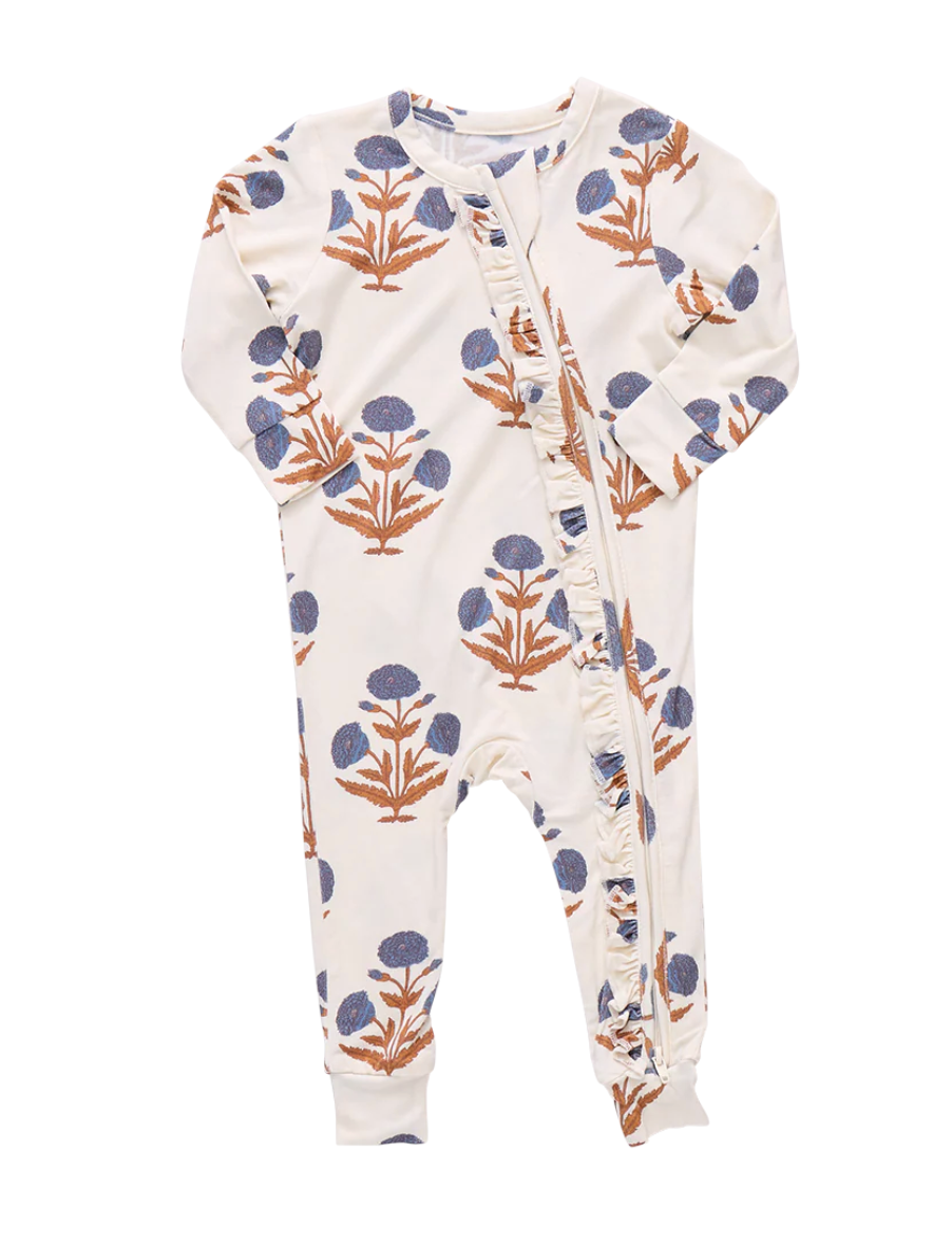 Pink Chicken Bamboo Ruffle Romper in Dandelion