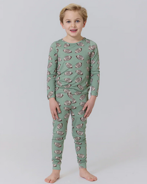 Pink Chicken Pajama Set in Flying Footballs