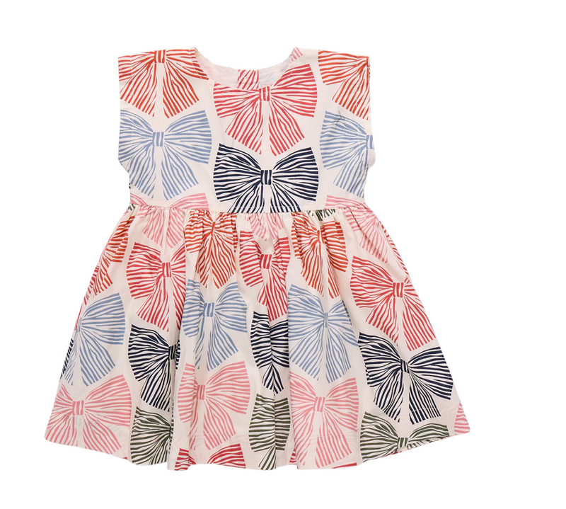 Pink Chicken Adaline Dress in Multi Striped Bows