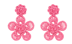 Victoria Dunn Iraca Palm Large Periwinkle Earrings in Dark Pink