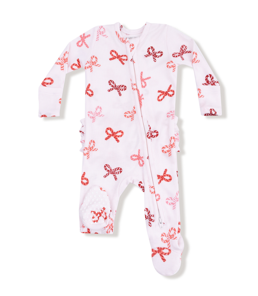 Angel Dear 2 Way Zipper Footie in Candy Cane Bows