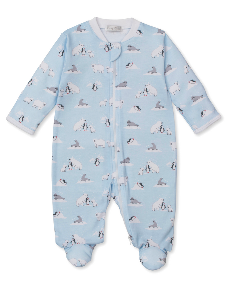 Kissy Kissy Zip Footie in Arctic Awe