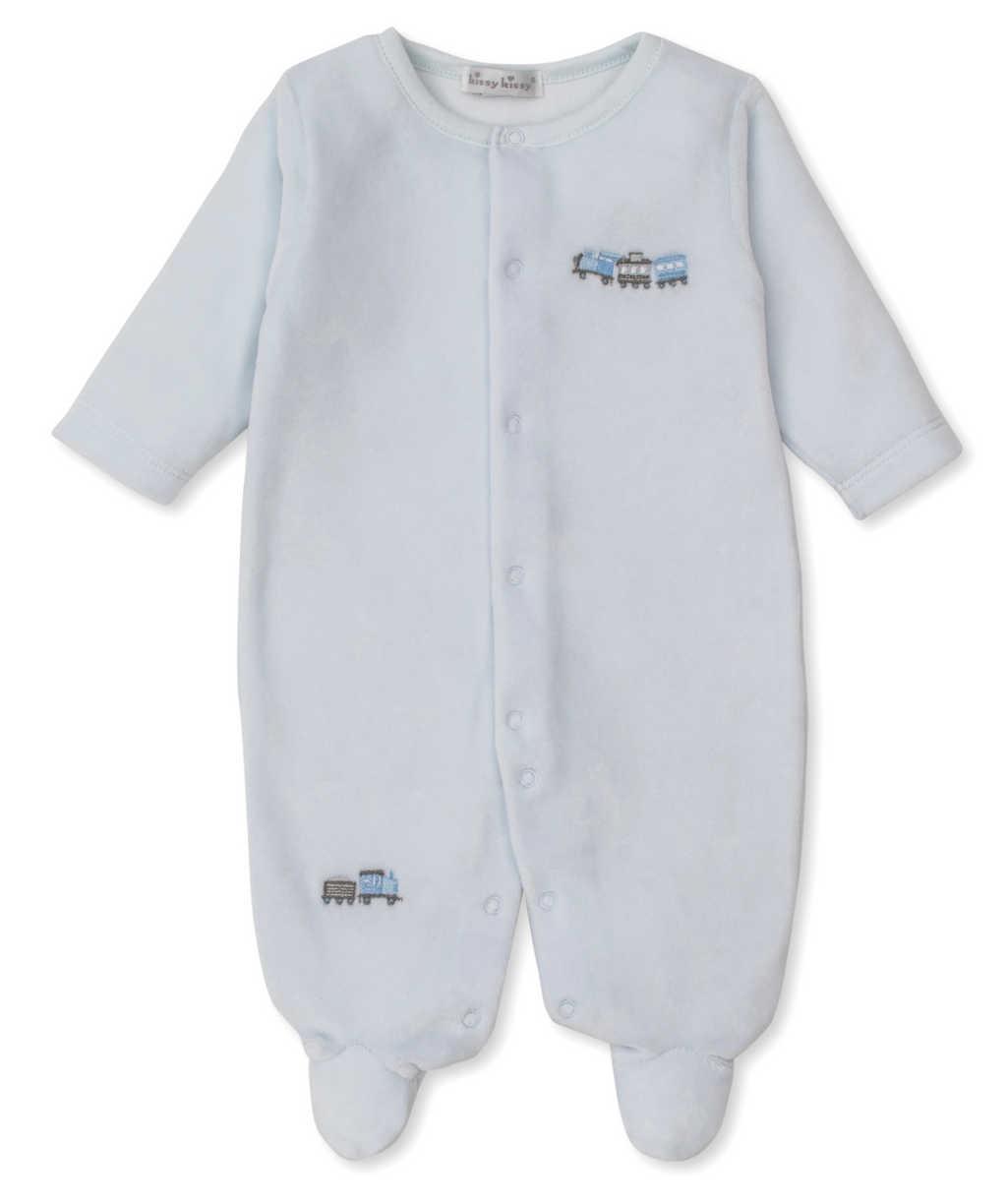 Kissy Kissy Velour Footie in Roundabout Railroad